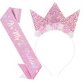 Pink glitter crown headband and 2nd birthday sash set for young girls party decoration - 2nd Birthday Set (Headband + Sash)