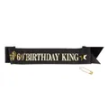 Écharpe d'anniversaire noire à paillettes 50th Birthday King avec épingle dorée - Taille unique / 60 Ans