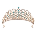 Elegant gold tiara with sparkling white rhinestones and bright blue gemstones - Gold White and Lake Blue