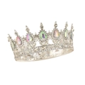 Silver bridal tiara featuring iridescent AB crystals and teardrop gems on alloy base - Silver Iridescent