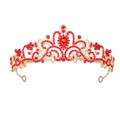 Couronne de mariée dorée avec strass rouges et pierre précieuse centrale en goutte - Or Strass Rouge