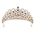 Golden wedding tiara with sparkling white rhinestones and black gem accents - Gold White and Black