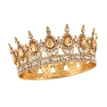 Luxurious gold bridal crown with sparkling champagne teardrop crystals and rhinestones - Gold Base Champagne
