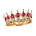 Luxury gold bridal tiara featuring large rose red crystals and heart base patterns - Gold Base Rose Red