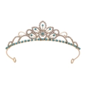 Couronne dorée pour filles avec strass bleu ciel étincelants et motifs de feuilles - KC Or Blanc + Bleu Lac
