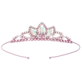 Cerchietto a corona rosa per compleanno con strass bianchi e gemme iridescenti - Strass / Base Rosa Iridescente (Art G231)