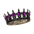 Luxurious vintage bridal crown with purple crystal teardrops and black rhinestone details - Black Purple