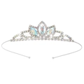 Corona di compleanno in argento con strass AB e gemme ovali scintillanti - Strass / Base Argento Iridescente (Art G231)