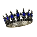 Elegant silver bridal crown featuring blue teardrop crystals and black rhinestones - Black with Royal Blue