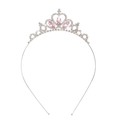 Cerchietto corona con cristallo rosa per compleanno in lega d'argento e strass lucidi - Strass / Rosa Vetro Iridescente (Art G231)