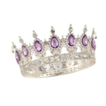 Silver bridal crown with purple teardrop crystals and sparkling round rhinestones - Silver Light Violet