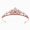Sparkling pink rhinestone crown headband with gold alloy base and heart leaf design - KC Gold White + Rose Red