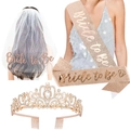 Ensemble écharpe Bride to Be or rose, diadème strass et voile blanc pour mariage - Ensemble 3 Pièces Or Rose / Or rose