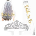 Kit Bride to Be avec couronne strass argent, voile en tulle blanc et écharpe dorée - Argent avec Lettres Dorées / Argenté