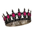 Vintage silver-black crown with teardrop pink gems and black crystals for weddings - Black and Rose Red