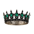 Baroque bridal crown with emerald green crystals and black metal alloy base finish - Black Base Dark Green