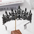 Elegante corona in lega nera con gemme a goccia d'acqua e pettini laterali per feste - Canna di Fucile con Strass Tutto Nero