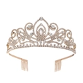 Lussuosa corona da sposa in lega dorata con strass scintillanti per matrimoni e feste - Base Oro - Strass Bianco