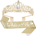 Goldenes Bride to Be Schärpe und Strass-Tiara Set für den Junggesellinnenabschied - Set / Gold AB Irisierend Set