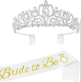 Braut-Tiara mit Strasssteinen und weiße Bride to Be Satinschärpe für Junggesellinnenabschied - Set / Silber Satin Set