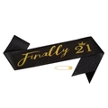 Banda de cumpleaños Finally 21 negra y dorada con purpurina y alfiler de seguridad - Finally 21