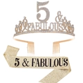 Set di compleanno dorato 5 & Fabulous con corona di strass e fascia glitterata - 5 Anni Oro