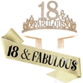 Set 18° compleanno dorato con tiara di strass e fascia glitterata elegante - 18 Anni Oro