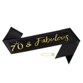 Black glitter 70 & Fabulous birthday sash with gold crown and safety pin set - 70 & Fabulous