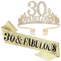 30th birthday set with gold rhinestone crown and 30 & Fabulous glitter sash - 30 Years Old Gold