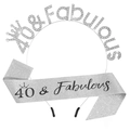 Detail of silver rhinestone 40 & Fabulous headband and glitter sash birthday set - 160cm*9.5cm / Silver and White Rhinestone Set (40)