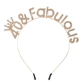 Detailed view of 40 & Fabulous gold alloy headband with rhinestones and crown detail - 160cm*9.5cm / 40th Gold Headband