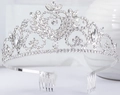 Corona da sposa argentata con strass a cuore e pettini laterali per fissaggio acconciatura - Argento Bianco Stile 2
