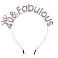 Detail of silver 40 & Fabulous headband with purple rhinestones and crown for birthday - One Size / 40th Purple Headband
