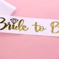 White satin sash with gold Bride to Be text and diamond icon for bridal party - White Gold Letter Bride to Be