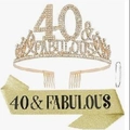 40th Birthday set with rose gold rhinestone tiara and 40 & FABULOUS glitter sash - 40 Years Old Gold