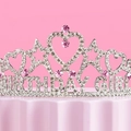 Couronne d'anniversaire argentée avec cristaux roses et motifs de cœur et étoile - Taille unique / 2# Fille Argent Rose