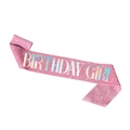 Sparkly pink glitter birthday girl sash with holographic text for party decoration - Pink Fabric Holographic GIRL