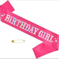 Écharpe d'anniversaire satin rose vif avec texte holographique et épingle de sûreté dorée - 160*9.5cm / Rouge Rose Holographique Fille