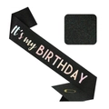 Glittery black birthday sash with holographic It's my Birthday text and gold safety pin - Sash Set / Black with Holographic Text