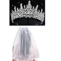 Funkelndes Strass-Diadem für die Braut und weißer Schleier mit Bride to be Schriftzug - Krone Und Bedruckter Schleier / Silber Strass Krone + Weißer 50CM BRIDE TO BE Schleier
