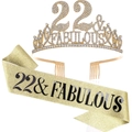 Golden 22 & Fabulous birthday tiara and sash set with rhinestones and glitter - 22 Years Old Gold