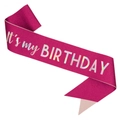 Detail of rose red glitter sash with iridescent It's my BIRTHDAY lettering text - Sash Set / Rose Red With Holographic Letters