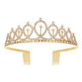 Elegant gold rhinestone tiara crown for girls with built-in hair combs for party decoration - Gold Single Tiara