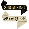 Set di fasce Prom King e Queen in raso nero e glitter dorati con design a corona - Regina Dorata E Re Nero Lettere D'oro