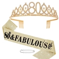 Set pour 80e anniversaire avec couronne dorée 80, écharpe pailletée et épingle à perle - Couronne et Écharpe Or pour 80 ans