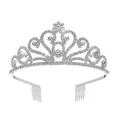 Elegant silver heart tiara with sparkling rhinestones and integrated hair combs - Silver