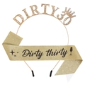 Set de diadema con diamantes Dirty 30 dorada y banda de purpurina champán para 30 cumpleaños - Juego Dorado Dirty 30