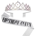Silver birthday queen sash and sparkling rhinestone tiara set for party decorations - Silver AB Rhinestone QUEEN And Sash