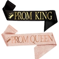 Set di fasce Prom King e Queen in raso nero e glitter oro rosa con corone - Regina Oro Rosa E Re Nero Lettere D'oro