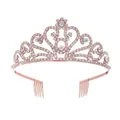 Elegant rose gold tiara with white rhinestones, heart design and hair combs - Rose Gold